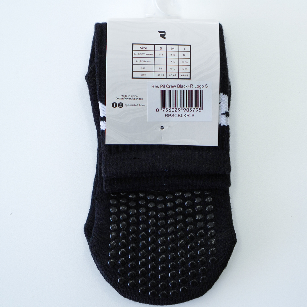 Black Pilates Grip Socks – RESISTA Pilates Crew Socks