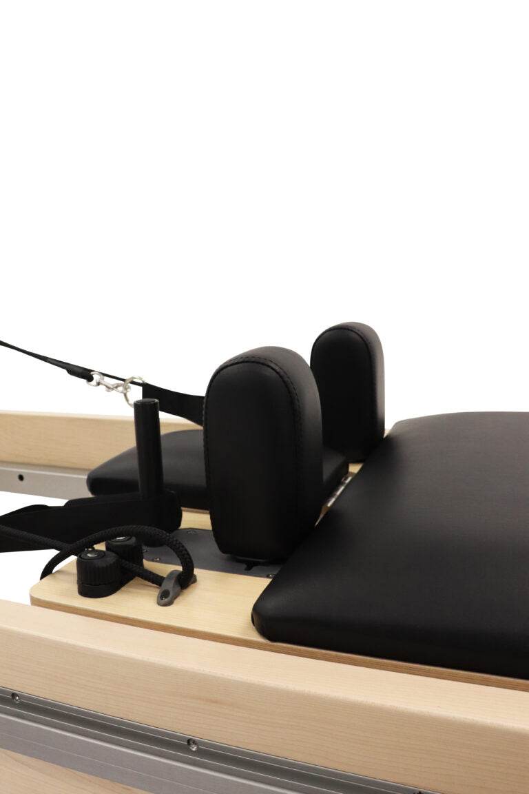 Resista Maple Reformer with Sliding Footbar Close up Black
