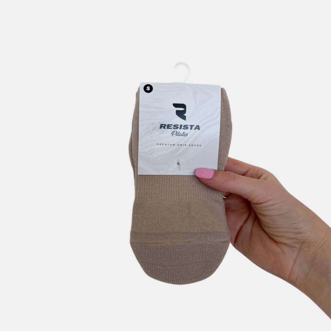 Resista Pilates Crew Socks – Oat | Comfortable & Support for Pilates in hand