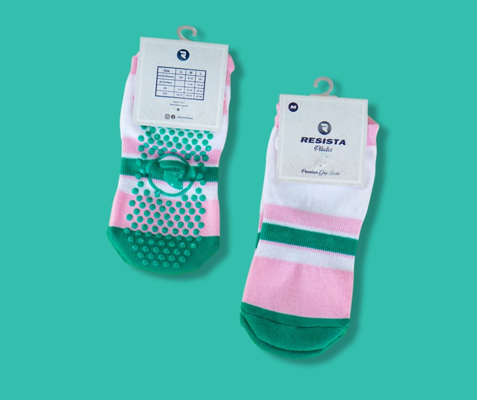 RESISTA Pilates Grip Socks Emerald Pink for Superior Comfort
