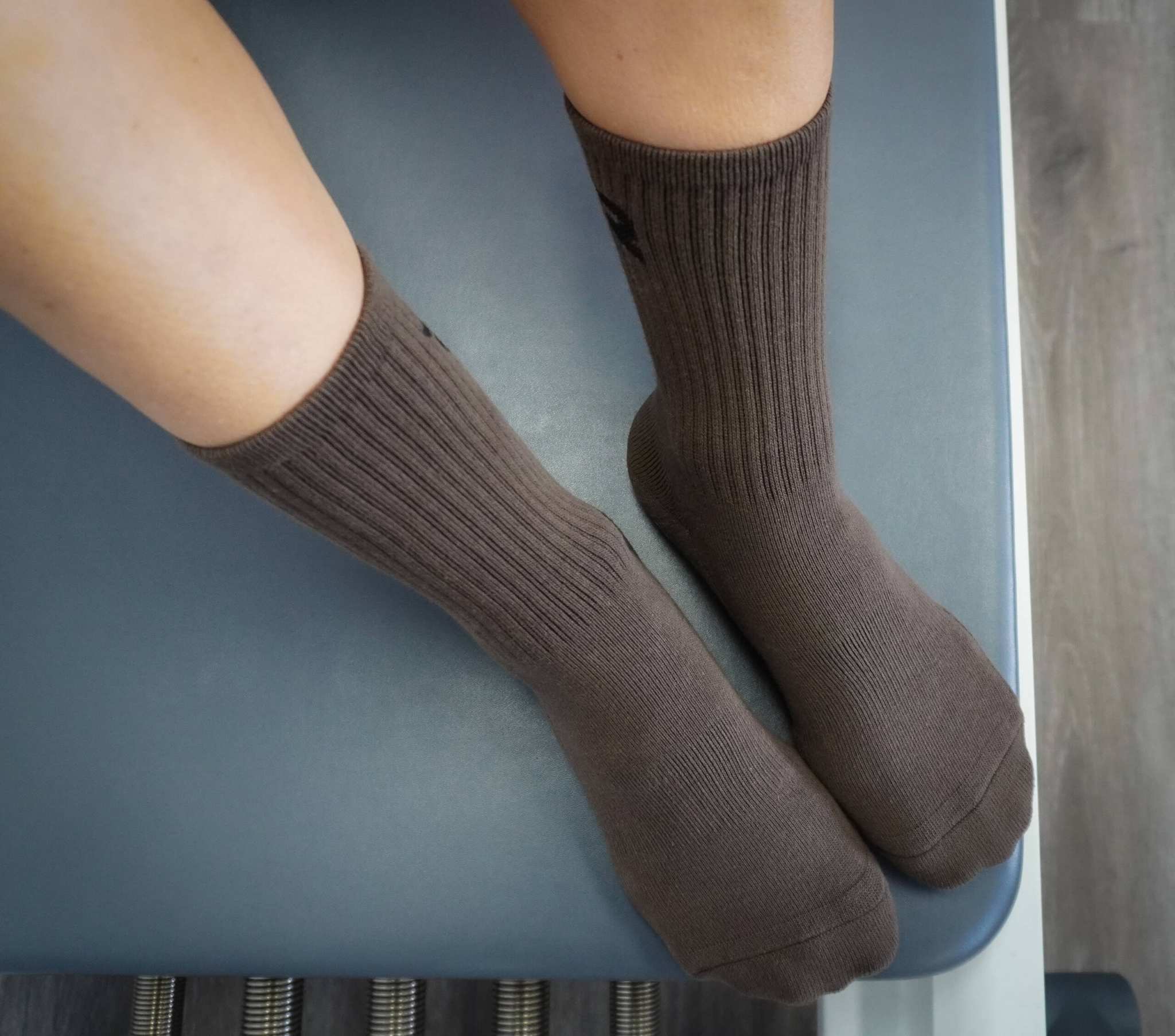 Resista Pilates Crew Socks Espresso Brown on Reformer