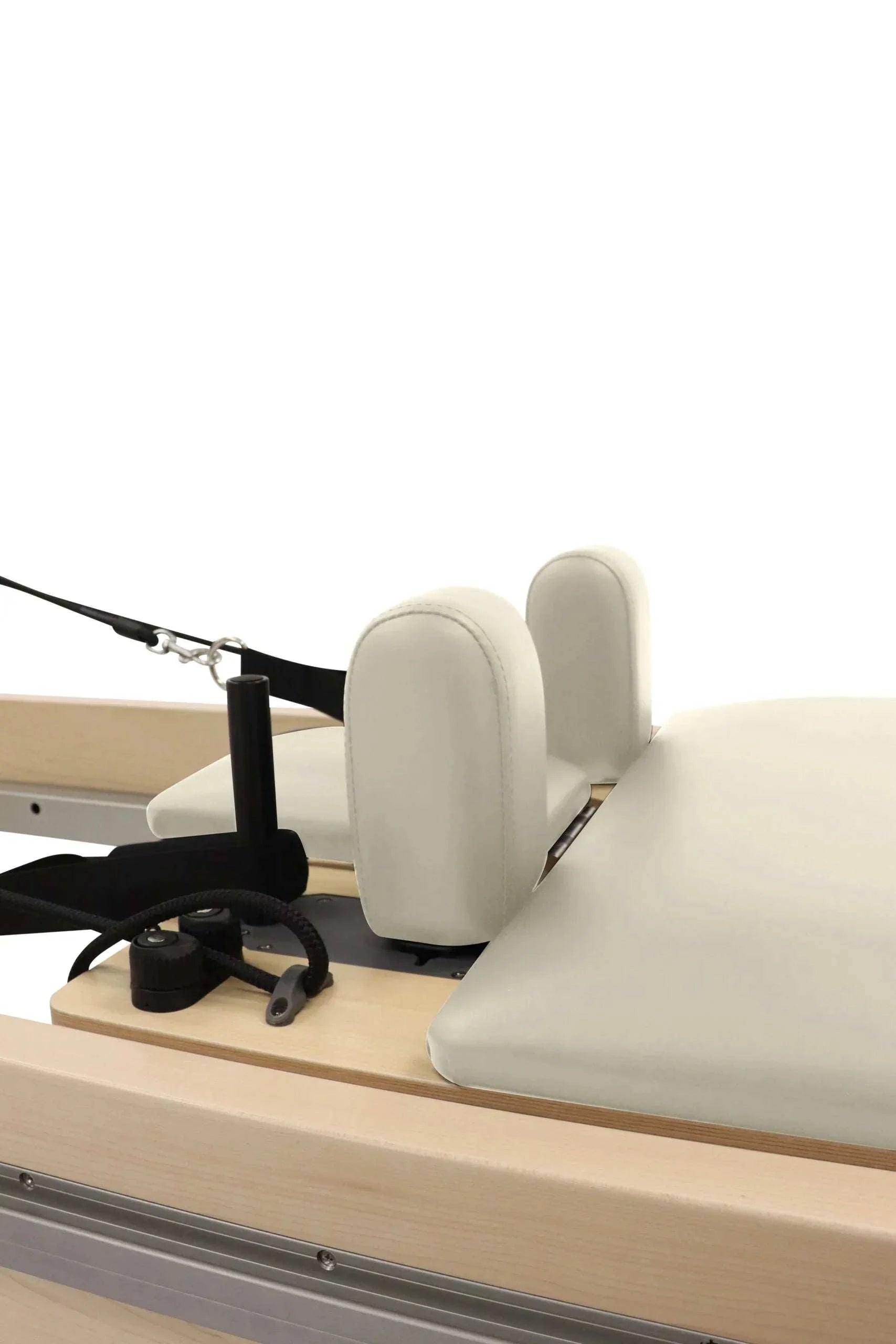 Resista Maple Reformer with Sliding Footbar Close up White