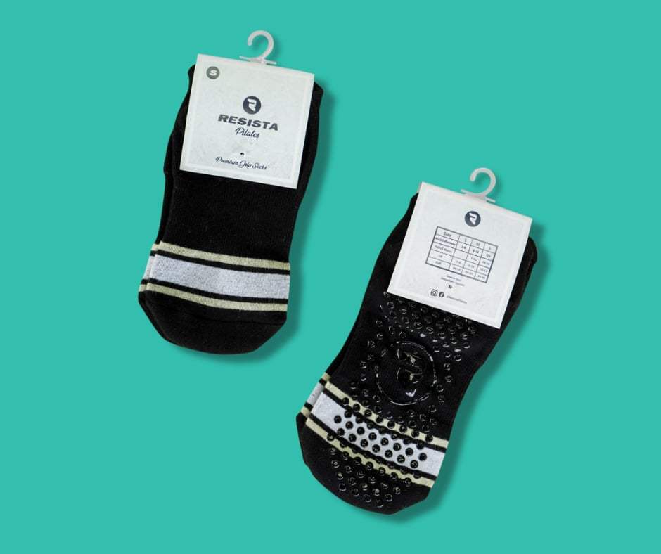 Resista Pilates Grip Socks - Black'n'Gold Hoops Superior Grip Socks