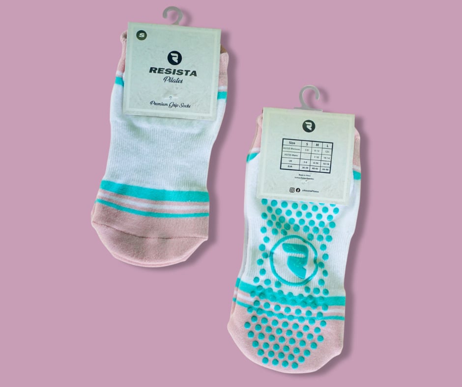 RESISTA Pilates Grip Socks Pink White Blue