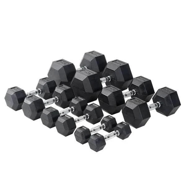 Rubber Hex Dumbbells All Weights