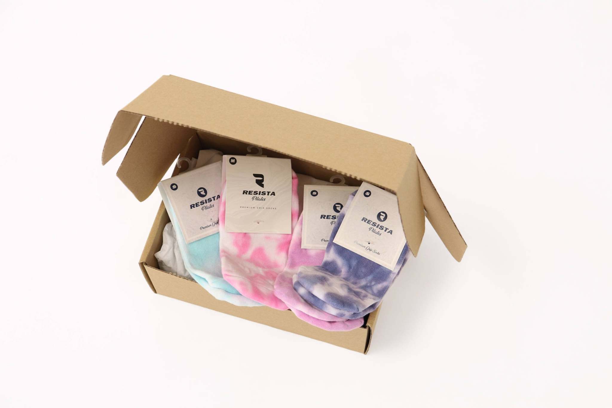 RESISTA Pilates Socks 4 pack in a box – Tie Dye for Superior Grip & Comfort 